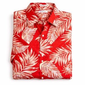 Porter & Ash Linen Cotton Button Front Shirt Tropical Leaf Print Small